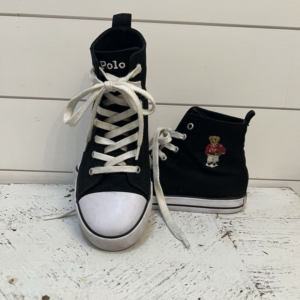 Polo Ralph Lauren Hamptyn-HI-II-Bear Sneakers Black Shoes Unisex Sz. 5